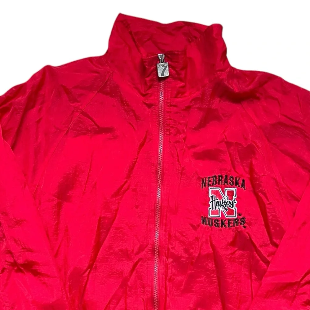 Vintage 90s Logo 7 - Nebraska Huskers Full Zip Windbreaker Jacket Red Large